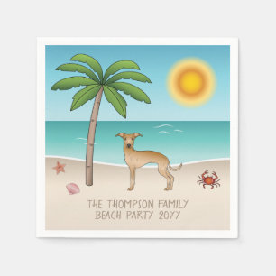 Serviette En Papier Lévrier Italien Fauve sur Plage Tropicale d'Été