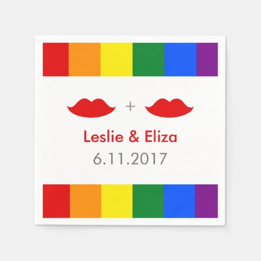 Serviette En Papier LGBT Lesbian Lips Mariage arc-en-ciel (Devant)