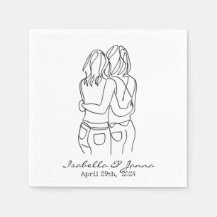 Serviette En Papier LGBT One Line Art Lesbian Couple Personnalisé