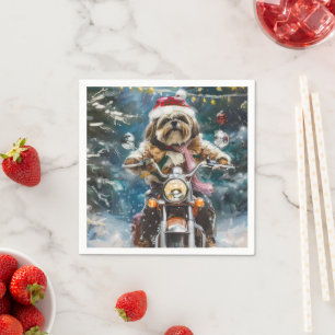 Serviette En Papier Lhasa Apso Chien à cheval Moto Noël