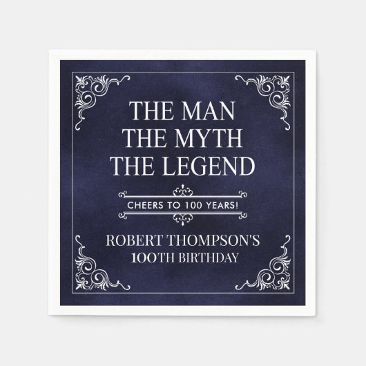 Serviette En Papier L'homme Le mythe La légende 100e anniversaire Bleu (Devant)