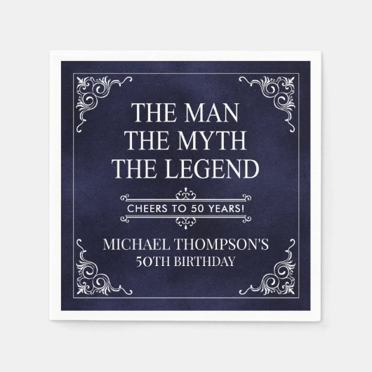 Serviette En Papier L'Homme Le Mythe La Légende 50e anniversaire Bleu (Devant)