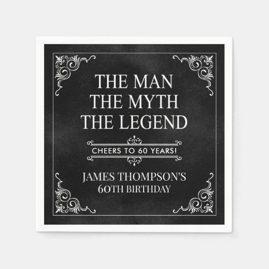 Serviette En Papier L'homme Le mythe La légende 60e anniversaire Noir (Devant)