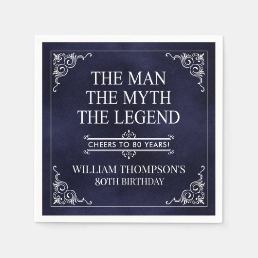 Serviette En Papier L'Homme Le Mythe La Légende 80e Anniversaire Bleu (Devant)