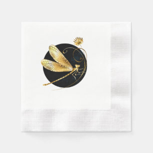 Serviette En Papier libellule d'or en cercle noir