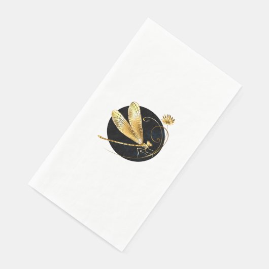 Serviette En Papier libellule d'or en cercle noir (Coin)