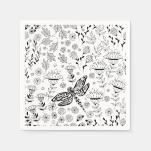 Serviette En Papier libellule et fleurs