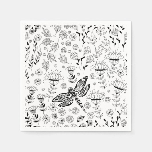 Serviette En Papier libellule et fleurs (Devant)