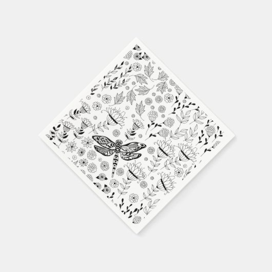 Serviette En Papier libellule et fleurs (Coin)