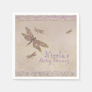 Serviette En Papier Libellules violettes et dorées Fête personnalisée