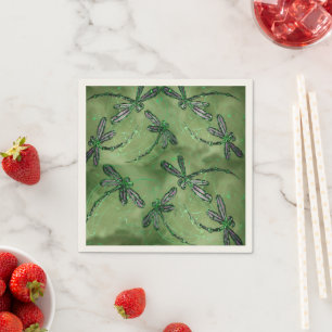 Serviette En Papier libellules violettes sur le vert doux