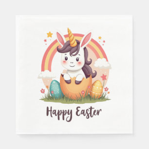 Serviette En Papier Licorne arc-en-ciel de Pâques joyeuse vintage œuf