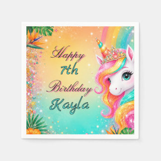 Serviette En Papier Licorne Arc-en-Ciel Tropical Fleurs Anniversaire F