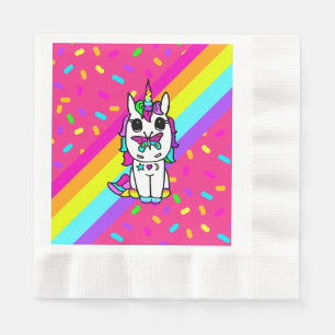 Serviette En Papier Licorne avec papillon sur le nez paillettes arc-en