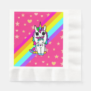 Serviette En Papier Licorne avec papillon sur le nez paillettes arc-en