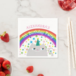 Serviette En Papier Licorne Chat Arc-en-ciel Enfants Anniversaire
