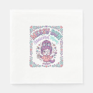 Serviette En Papier Licorne Chignon Messy Maman Licorne Graphique Rétr