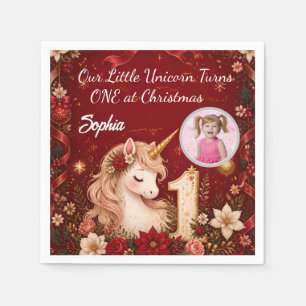 Serviette En Papier Licorne cramoisie florale 1er anniversaire Noël
