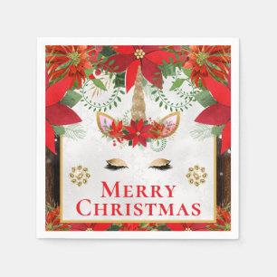 Serviette En Papier Licorne Élégante Poinsettia Joyeux Noël