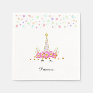 Serviette En Papier Licorne, Fleurs, Étoiles et Confettis d'or d'anniv