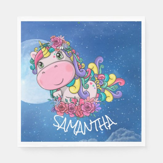 Serviette En Papier Licorne Lune Bleue  (Devant)