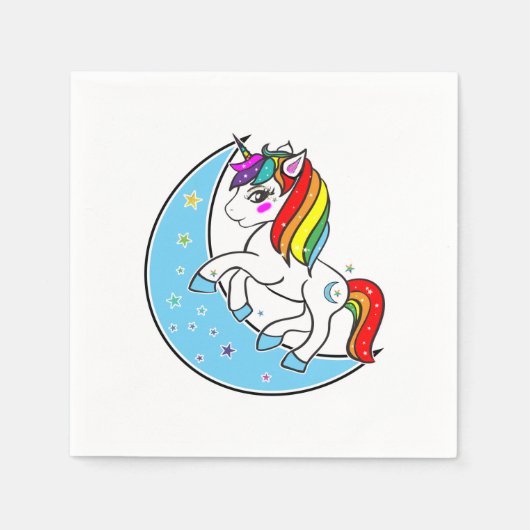 Serviette En Papier Licorne Lune et Étoiles Céleste Arc-en-Ciel (Devant)