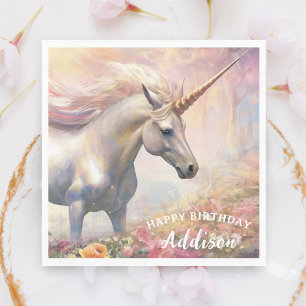 Serviette En Papier Licorne Magique d'Anniversaire Rose et Or