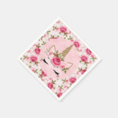 Serviette En Papier Licorne Or Fleurs Roses Fête d'Anniversaire (Coin)