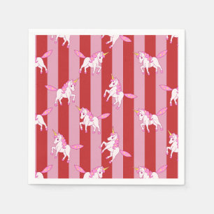 Serviette En Papier Licorne rayée rose et rouge