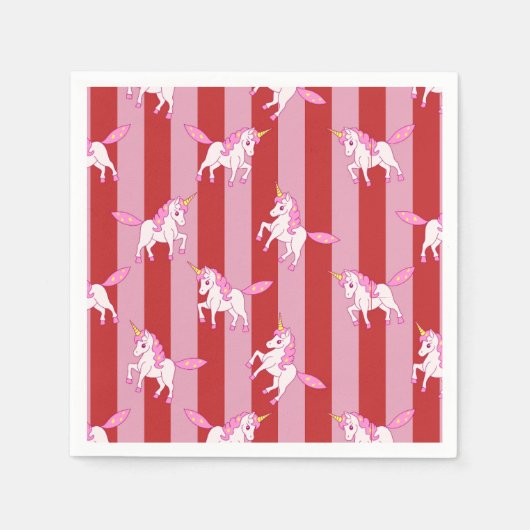 Serviette En Papier Licorne rayée rose et rouge (Devant)