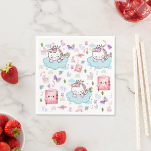 Serviette En Papier Licorne Rose Bleue Nappe en Papier Arc-en-Ciel