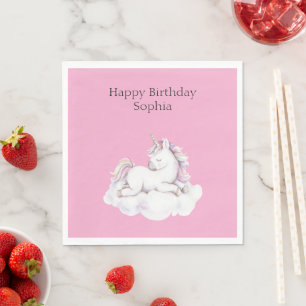 Serviette En Papier Licorne Rose Féminine sur Nuage Anniversaire
