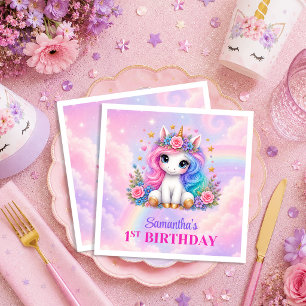 Serviette En Papier Licorne Rose Violet Étincelante Anniversaire Magiq