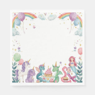 Serviette En Papier Licornes Sirènes Arc-en-ciel Personnalisées Magiqu
