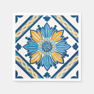 Serviette En Papier Ligh Blue Jaune Azulejo Méditerranée