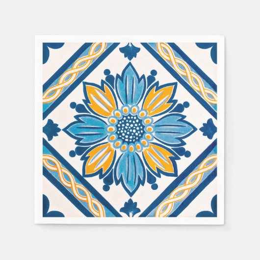 Serviette En Papier Ligh Blue Jaune Azulejo Méditerranée (Devant)
