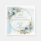 Serviette En Papier Light Blue Boho Floral Gold Glitter Quinceañera  (Devant)