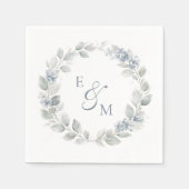 Serviette En Papier Light Blue Floral Wreath Wedding Napkin (Devant)
