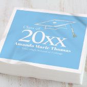 Serviette En Papier Light Blue Graduation Cap Class of 20XX Name