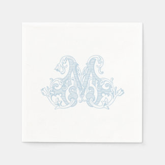 Serviette En Papier Light Blue "M" Monogram Cocktail Napkins