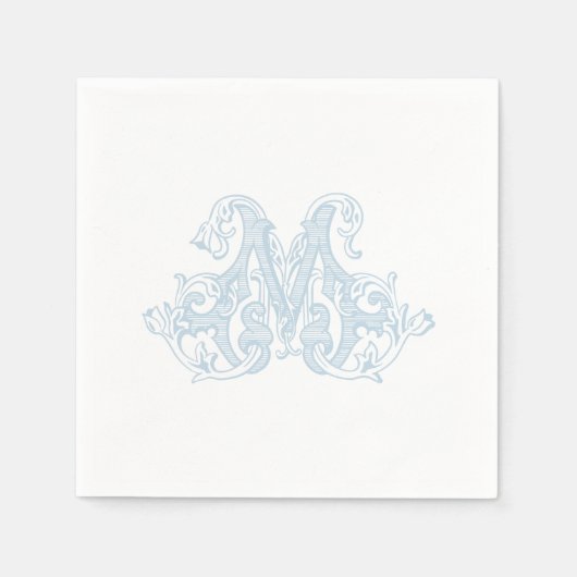 Serviette En Papier Light Blue "M" Monogram Cocktail Napkins (Devant)
