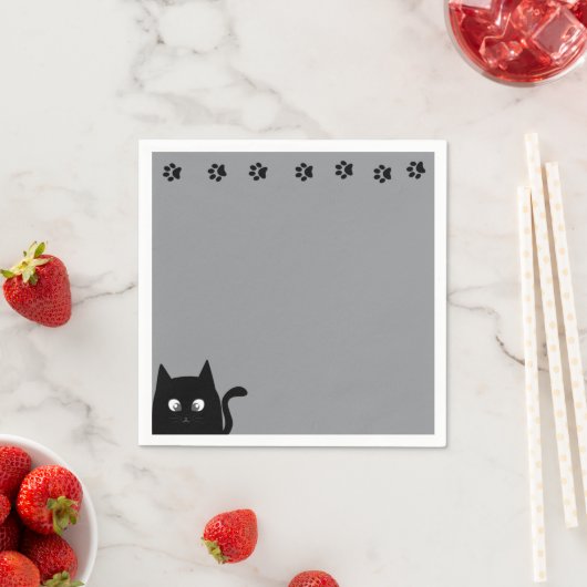 Serviette En Papier Light Grey Black Cat Paws (En situation)