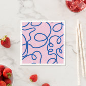 Serviette En Papier Ligne Abstraite Art Rétro Rose Et Bleu (En situation)