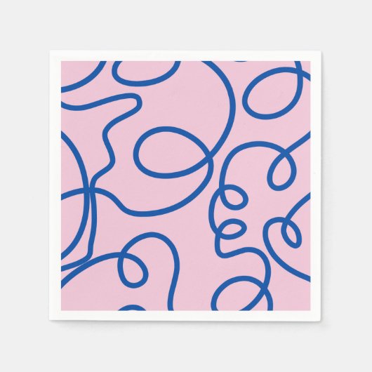 Serviette En Papier Ligne Abstraite Art Rétro Rose Et Bleu (Devant)