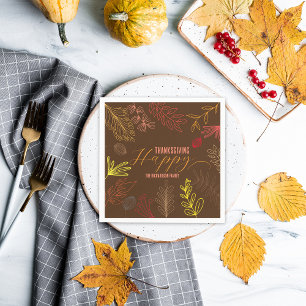 Serviette En Papier Ligne artistique de feuilles d'automne marron choc