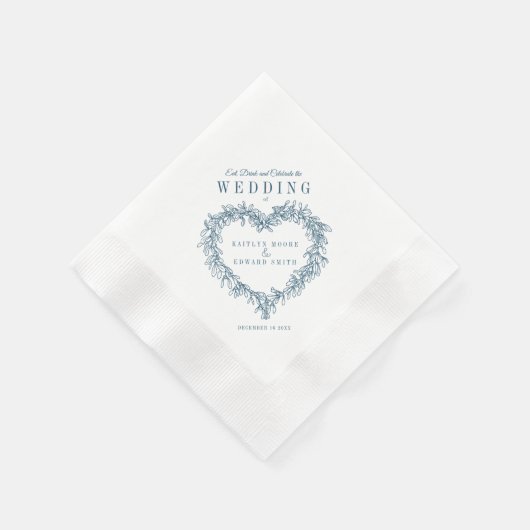 Serviette En Papier Ligne de Mistletoe mariage bleu blanc personnalisé (Coin)