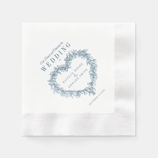 Serviette En Papier Ligne de Mistletoe mariage bleu blanc personnalisé (Devant)