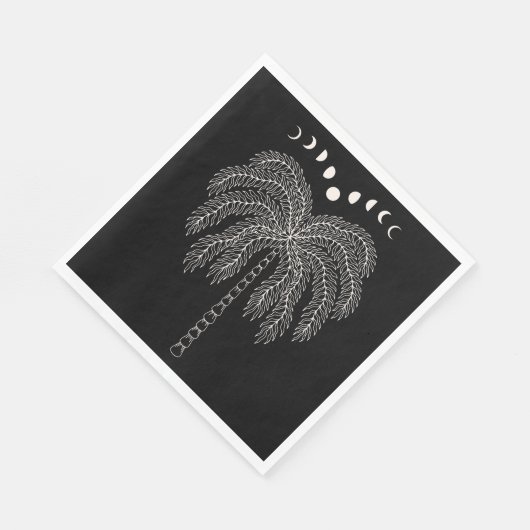 Serviette En Papier Ligne de palmier dessin blanc noir phases de lune (Coin)