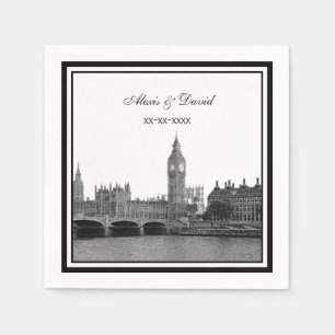 Serviette En Papier Ligne d'horizon de Londres Gravée Cadre de Mariage