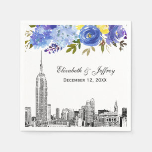 Serviette En Papier Ligne d'horizon ESB Etch Bleu Jaune Floral Aquarel
